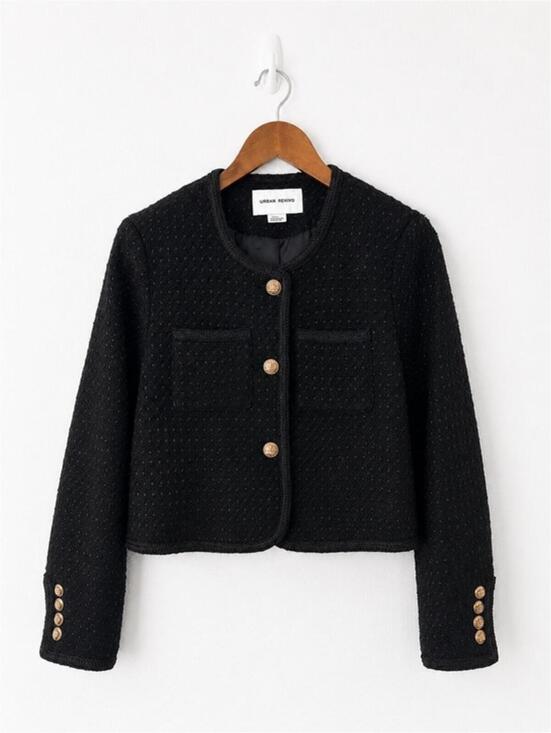 Urban Revivo Jackets & Blazers - Urban Revivo Black Textured Polyester Button-Up Jacket Size L